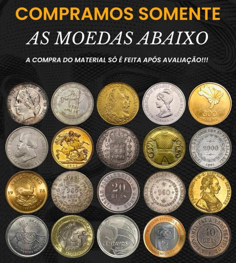 Moedas de prata e ouro diversas, brasileiras e estrangeiras